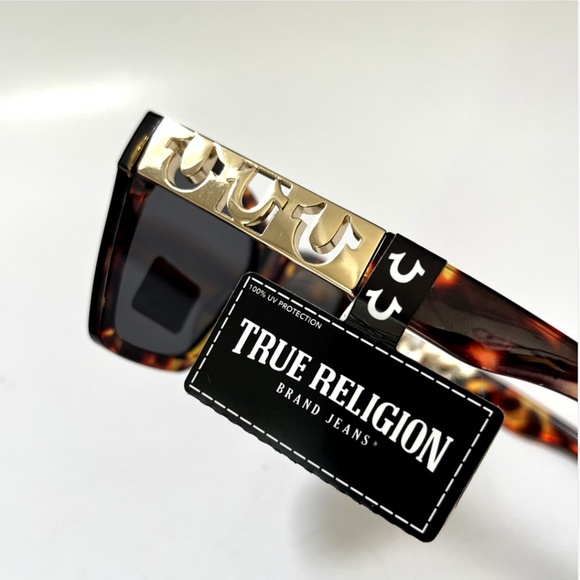 New TRUE RELIGION Square Tortoise Shell Sunglasses Acetate Triple Logo Brown main image 6